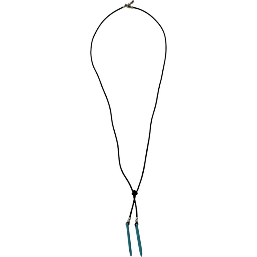 Turquoise Spike Lariat Necklace Black Suede Cord Boho Southwestern Long Pendant
